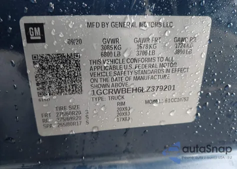 2020 Chevrolet Silverado 1500 2Wd Double Cab Standard Bed Custom from USA, damaged, VIN 1GCRWBEH6LZ379201